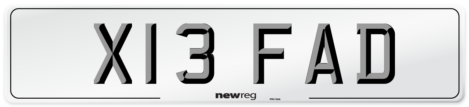 X13 FAD Number Plate from New Reg